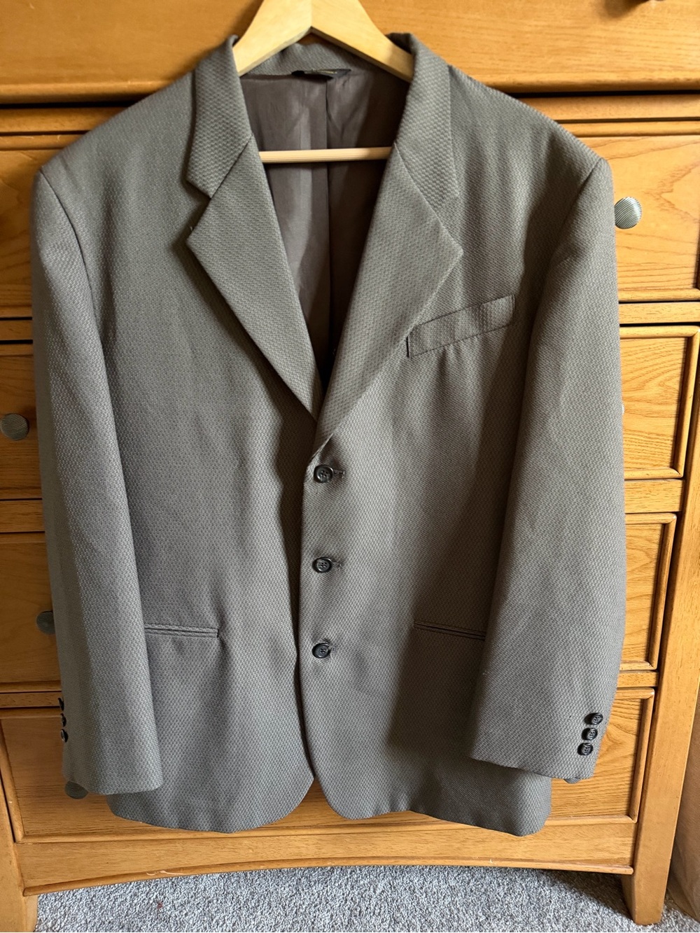 Carlo Stella Men’s Textured 3 Button Blazer Size 42 Regular Taupe Classic Office